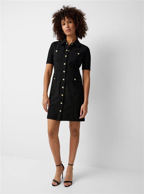 michael kors black dress with silver|Michael Kors golden button dress.